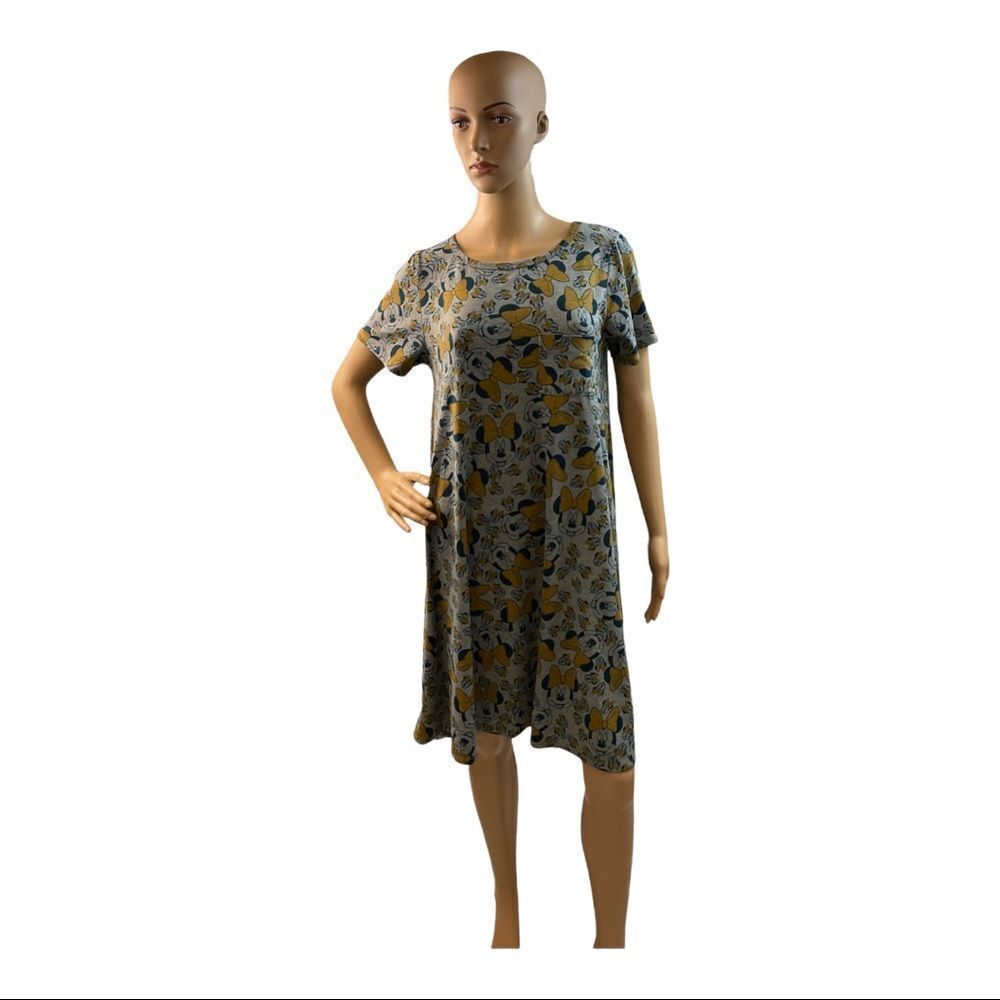 Lularoe Women’s Gray Midi Short Sleeves Minnie Mouse Carly dress Size S